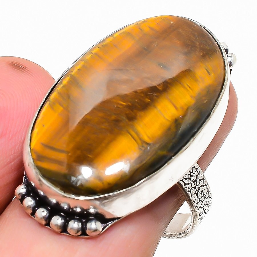 Natural Tiger Eye's Gemstone 925 Sterling Silver Ring Size 7.5 n808