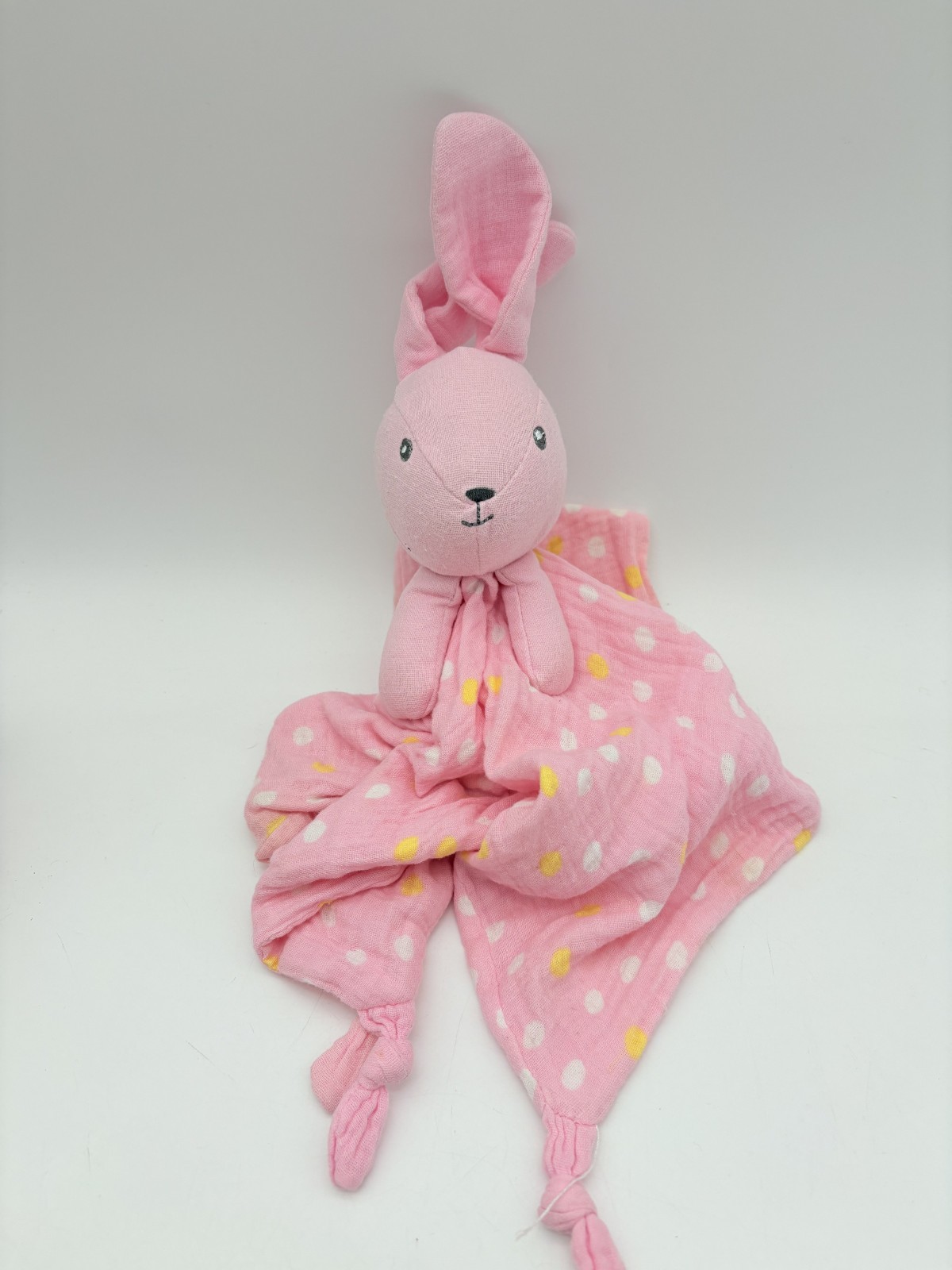 Walmart Pink Bunny Lovey Muslin Polka Dot Spots Knot Twist Corner Organic