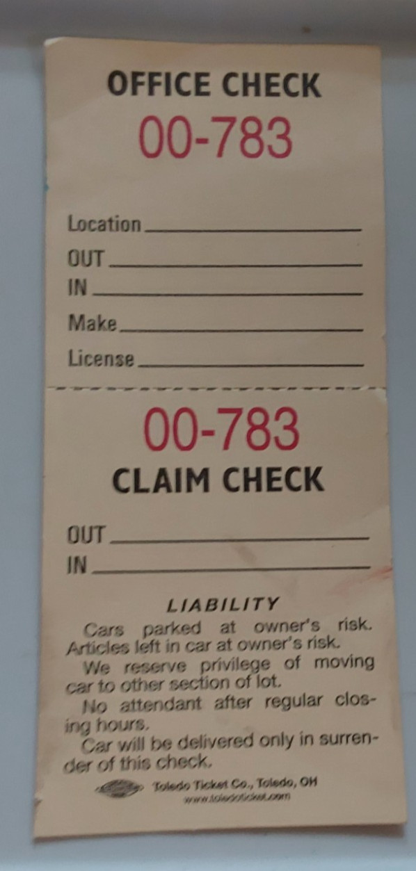 VINTAGE UNUSED PARKING CLAIM CHECK   RENO NEVADA