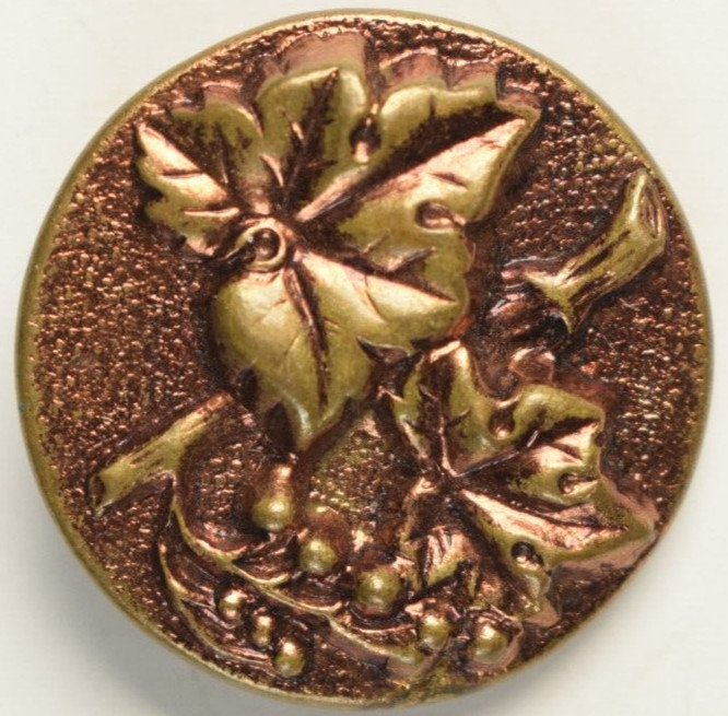 Victorian German Fancy Tinted Brass Grapes Vine Leaves Clothing Button R10