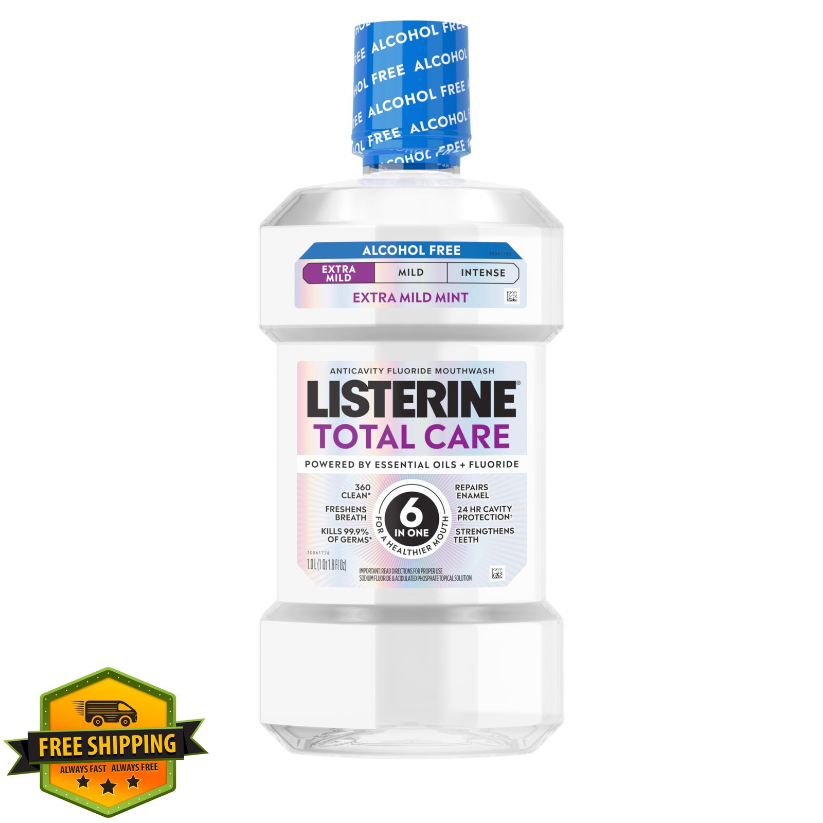 Listerine Total Care Alcohol-Free Mouthwash Extra Mild Mint 1 L Fluoride