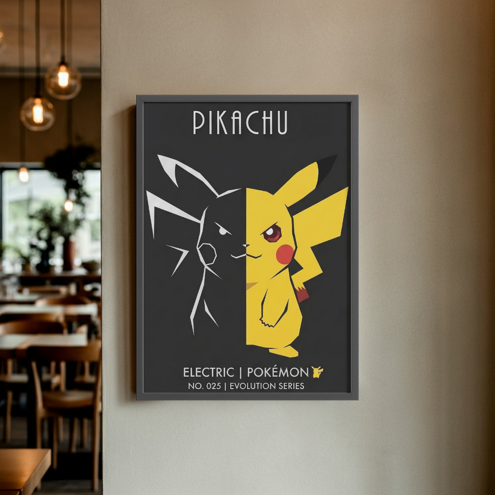 FAST 2-DAY FEDEX - Pikachu Pokemon Art Poster Minimalist Split Design NEW