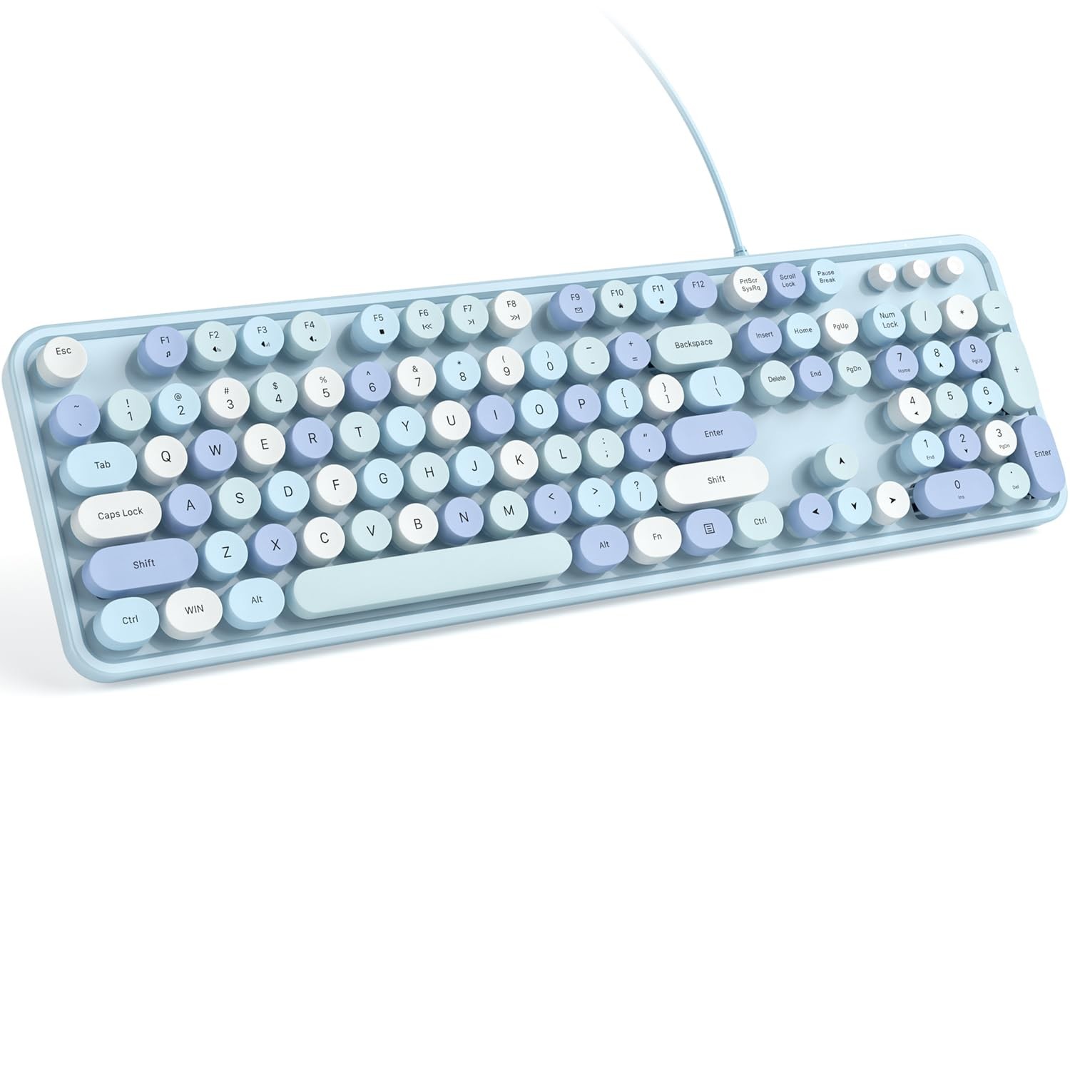 Wired Computer Keyboard Blue Colorful Retro Full Size Round Keycaps PC
