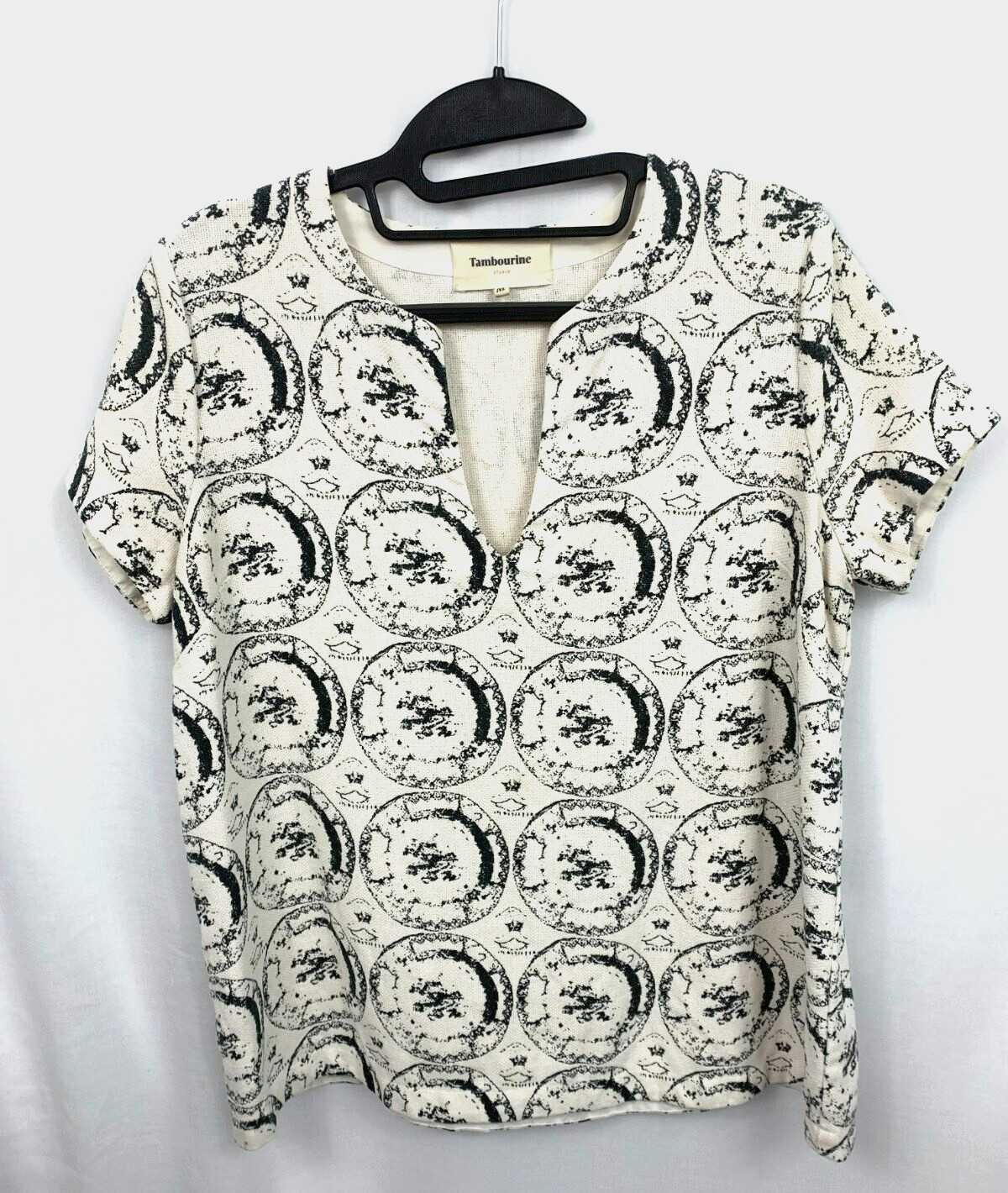 Tambourine Studio Women Hemp Shirt Off White/Black SZ M