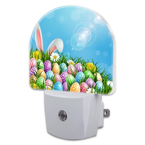 Easter Bunny and Eggs Night Light Plug into Wall,Colorful Easter Eggs Color26