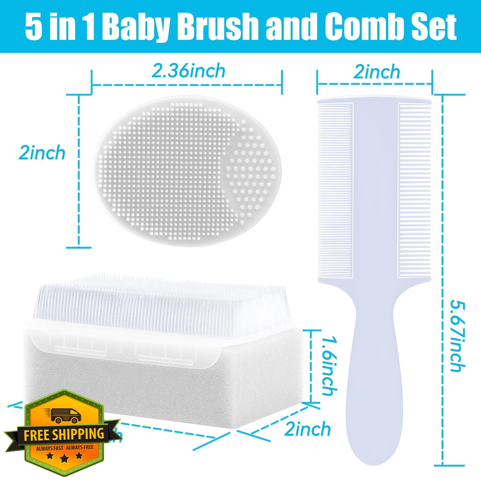 Cradle Cap Brush Set for Babies, 5Pcs White