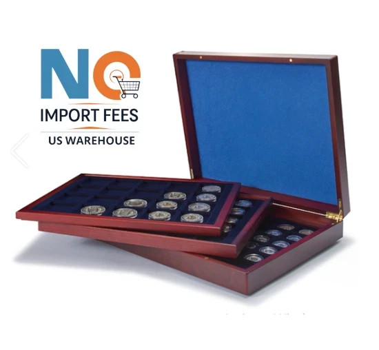 VOLTERRA TRIO DE LUXE Display Coin Case – Mahogany Finish with 3 Wooden Trays