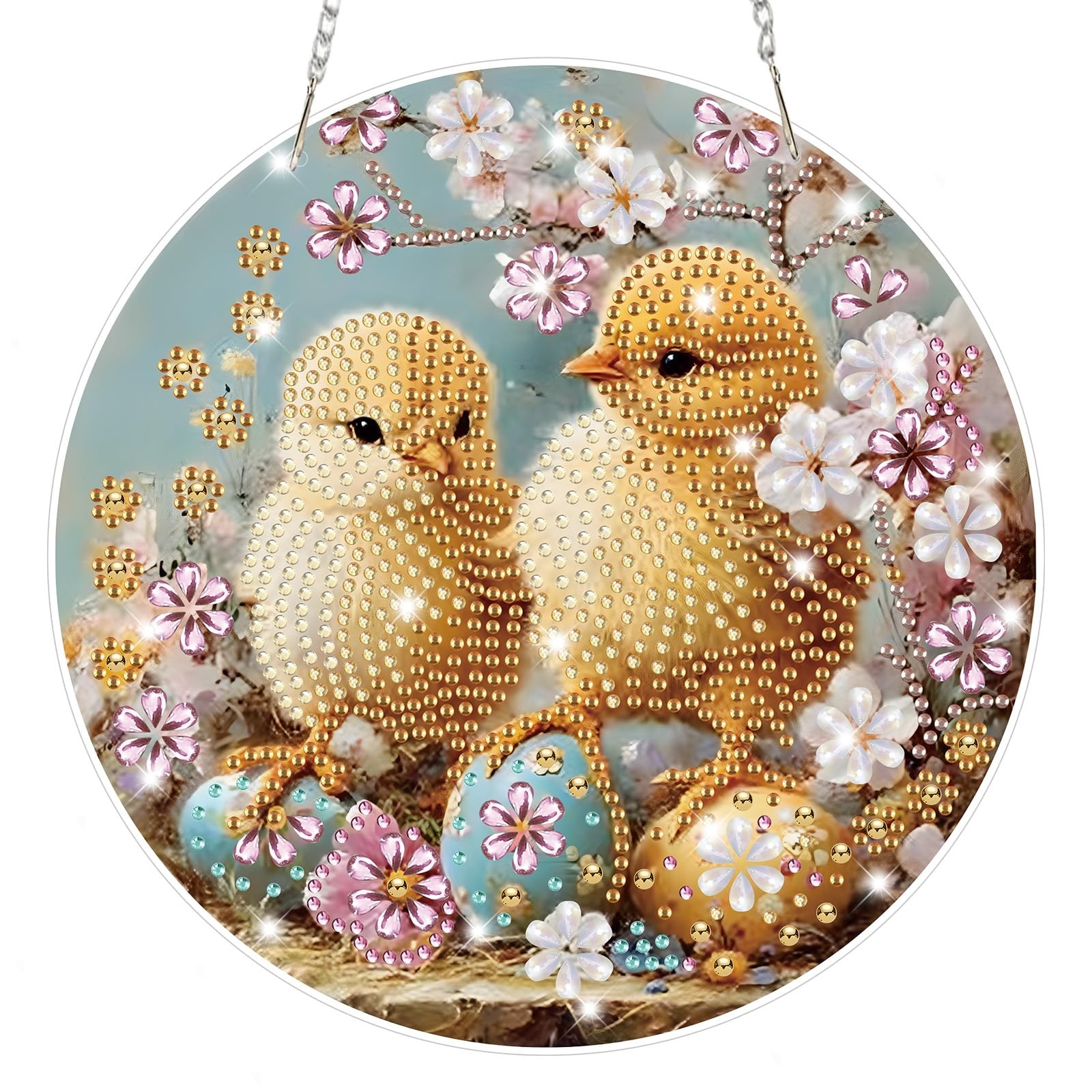 Easter Diamond Art Hanging Wreath Kits for Adults, Diamond Art Suncatchers Duck,