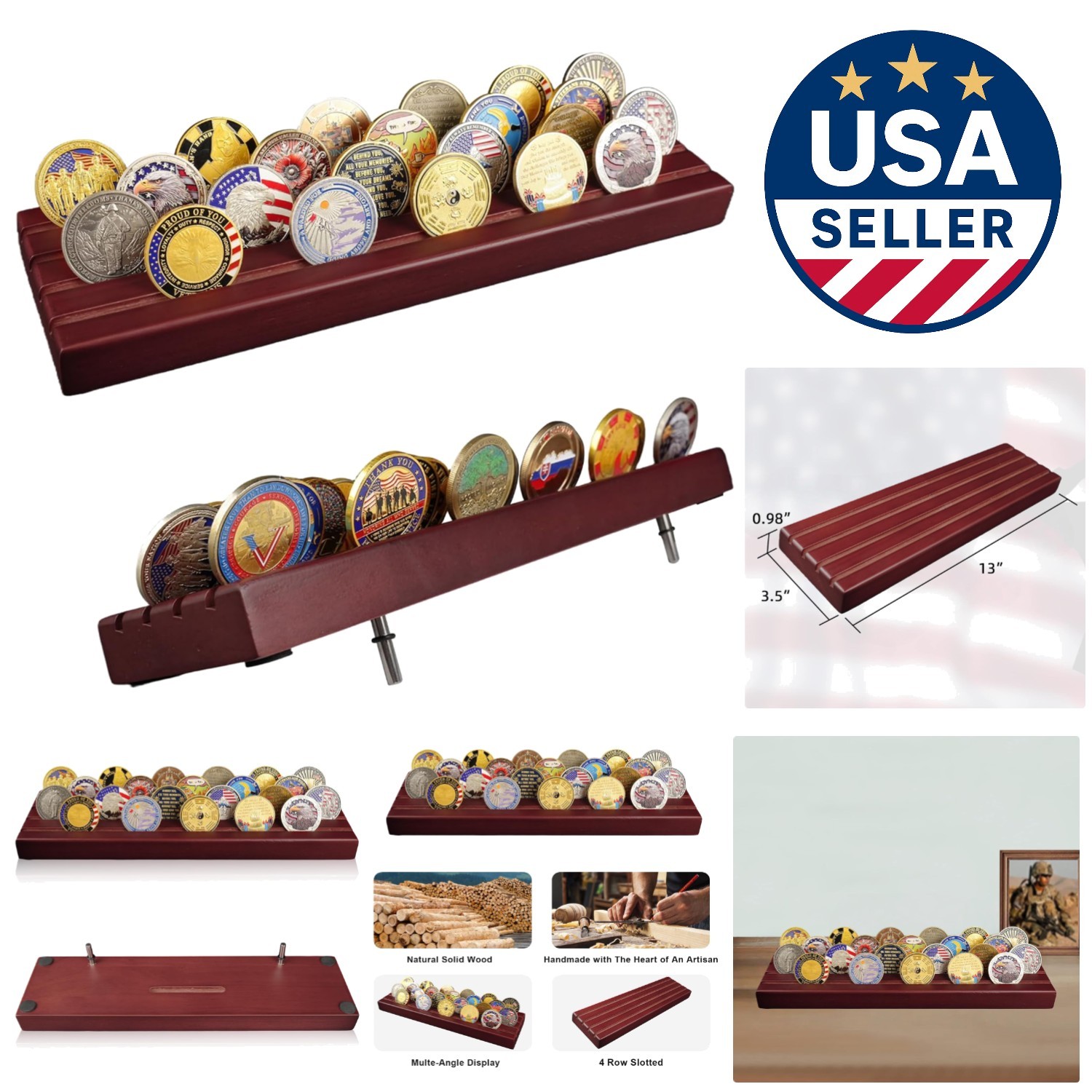 Classic Mahogany Challenge Coin Holder Rack - Perfect for Collectors & Gifts
