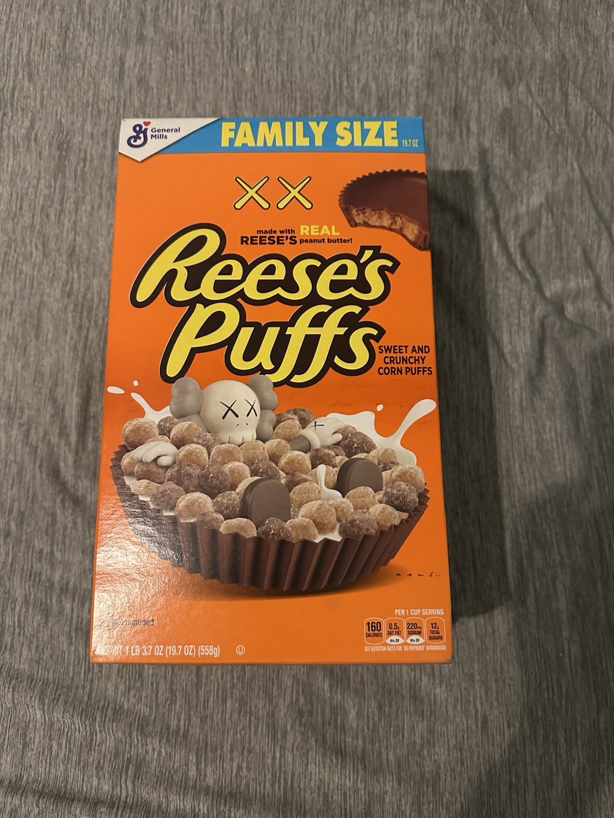 Kaws Reeses Puffs Family Size Cereal Box Limited Edition. Sealed, Sold Out, Rare