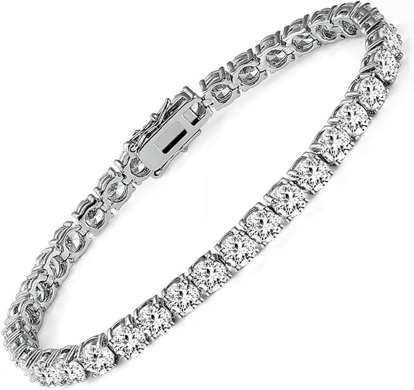 18K White Gold Plated CZ Tennis Bracelet, 4MM Cubic Zirconia Charm Bracelet for 