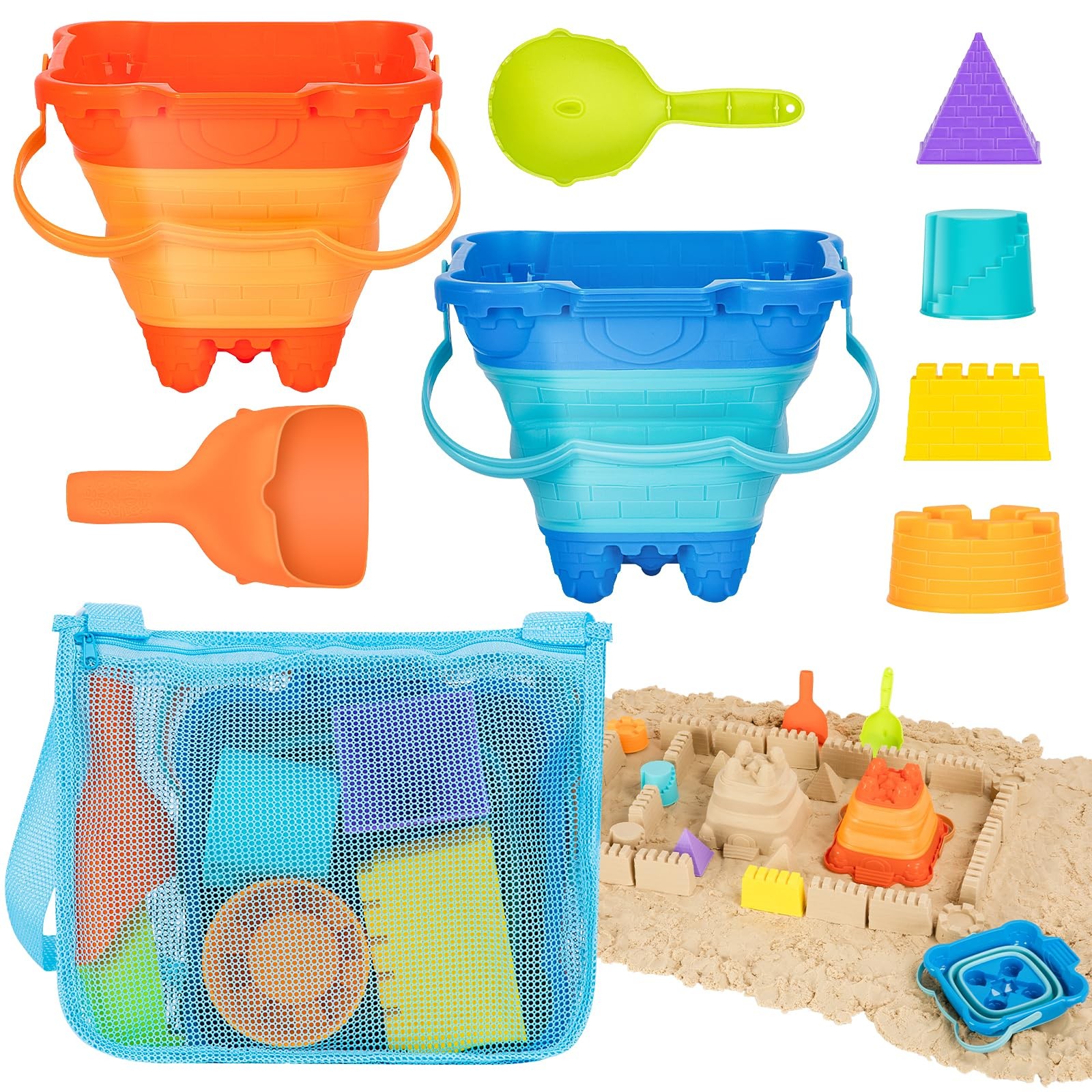 Beach Toys, Collapsible Sand Toys - 9pcs Sand Castle Building Kit: Foldable S...