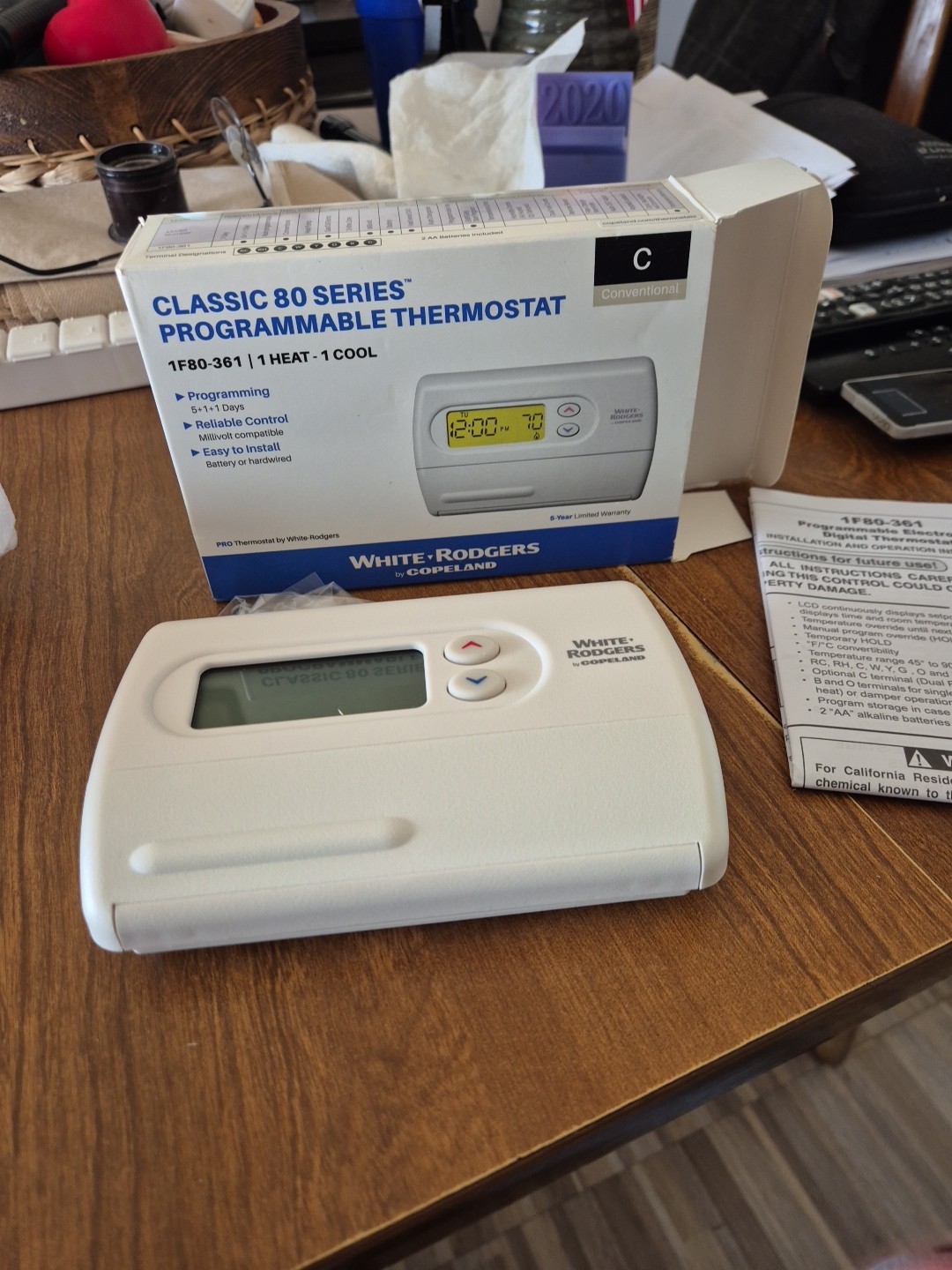 White-Rodgers #1F80-361 5/1/1 Day Programmable Thermostat, 1H/1C  *NOS*