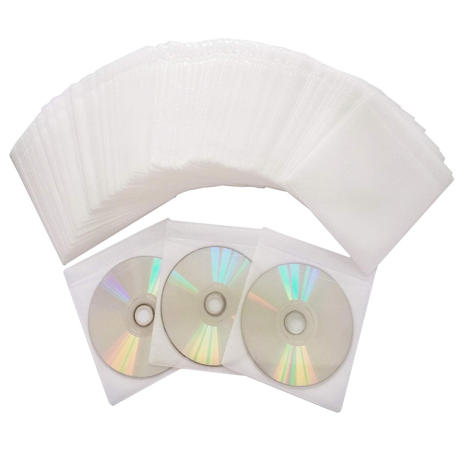 100 Pack Premium CD DVD Sleeves,Thick Non-Woven Material 13 X 14.5 cm, White 