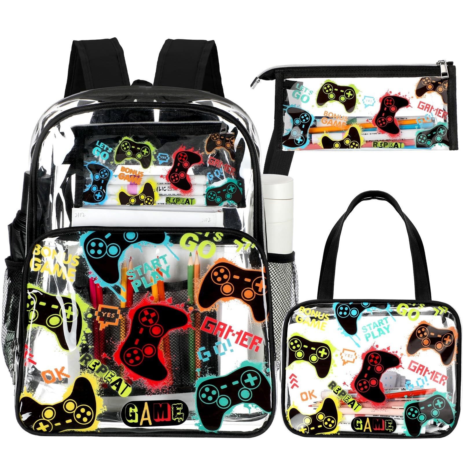 Kacctyen 3 Pcs Clear Backpack Heavy Duty Clear Stadium Bag Transparent Backpa...