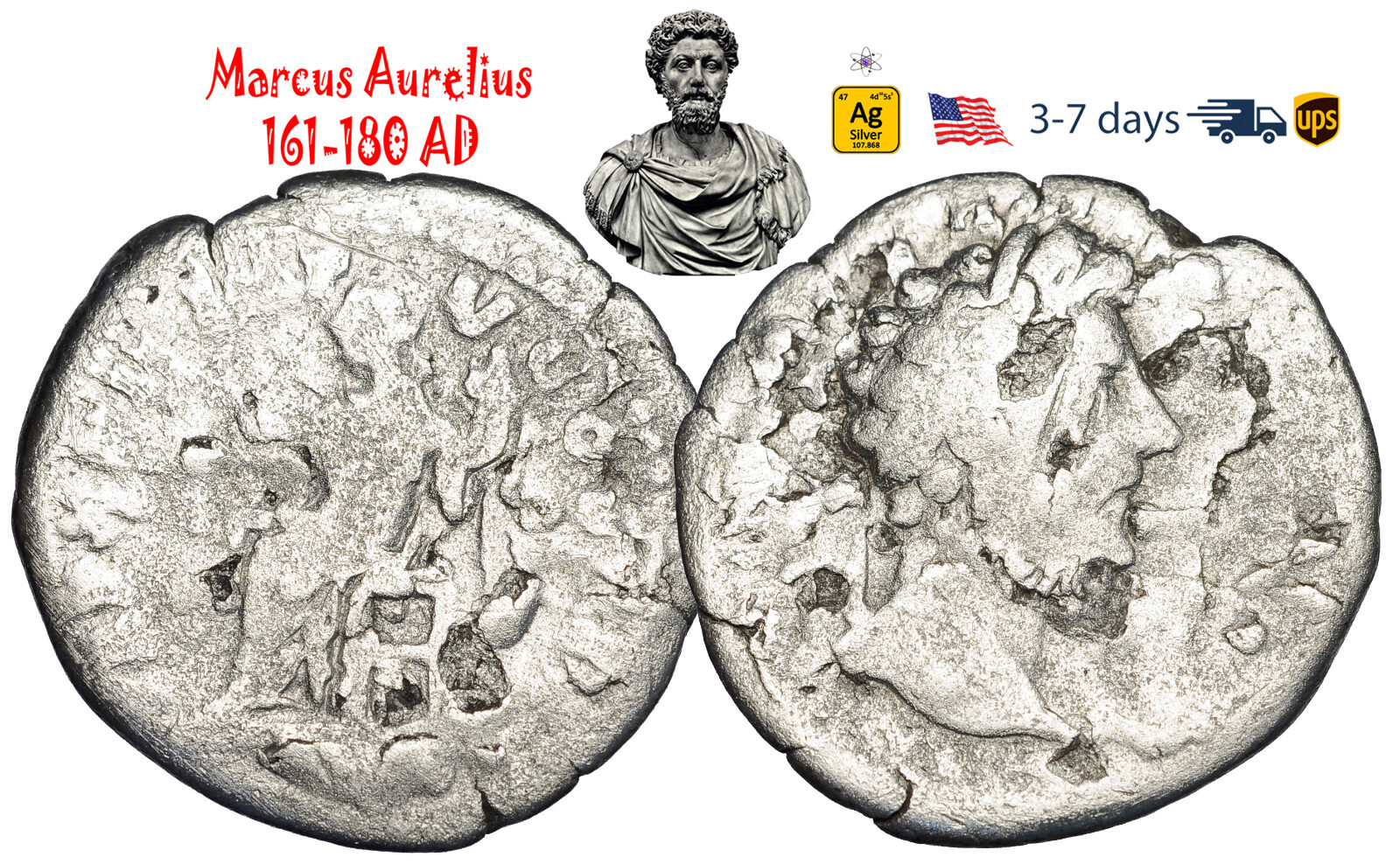 Ancient Roman Empire Coin Silver Denarius Marcus Aurelius 161 180 AD #33405