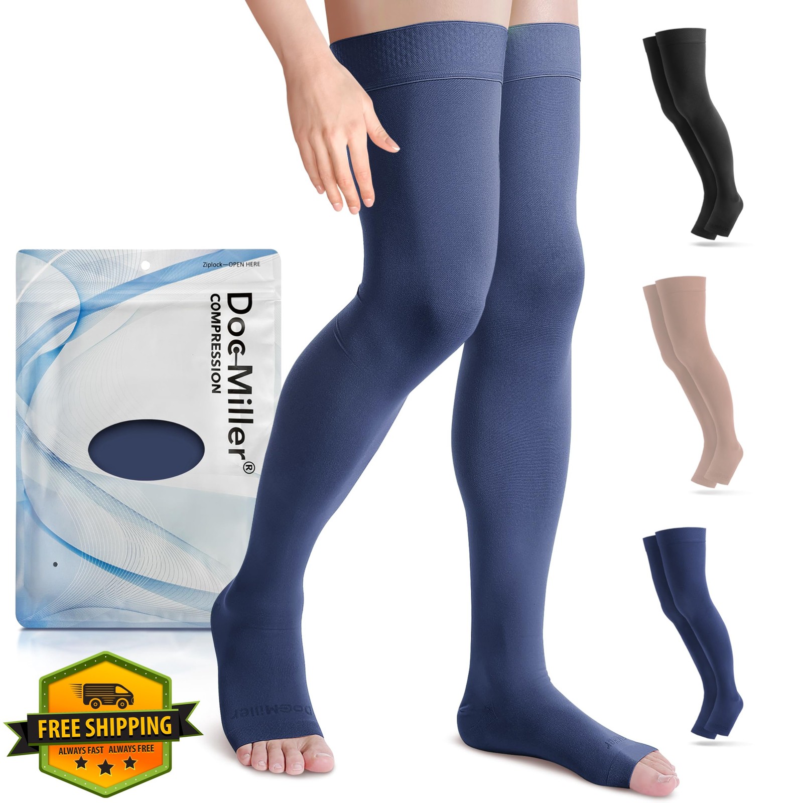 Doc Miller Thigh High Compression Stockings 15-20mmHg Open Toe
