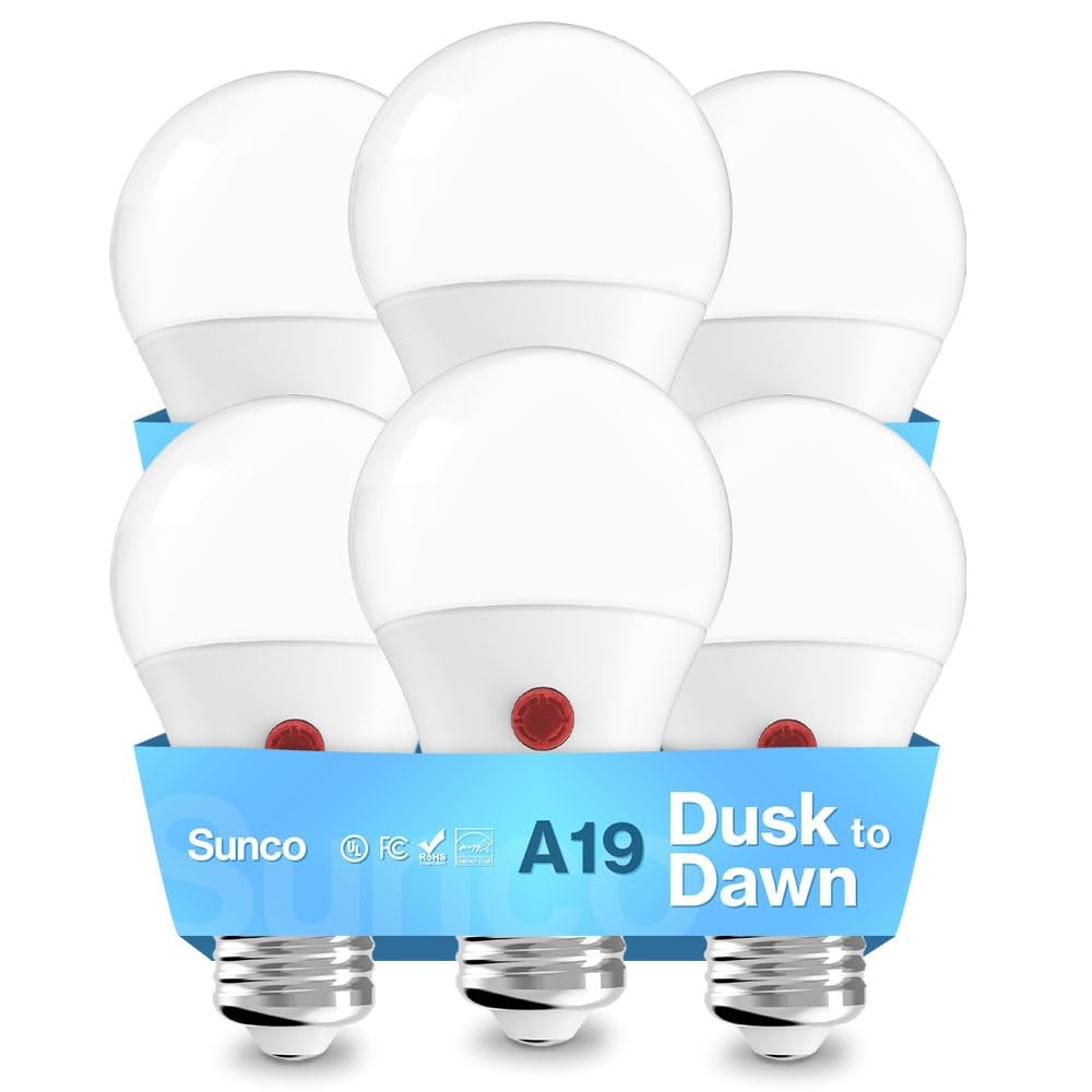 Sunco 6 Pack Dusk to Dawn LED Outdoor Light Bulb A19, Photocell Automatic for...