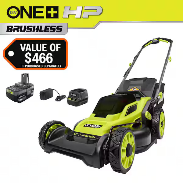 ONE+ HP 18V Brushless 16 in. Cordless Push Lawn Mower with + 2 Battery & Charger