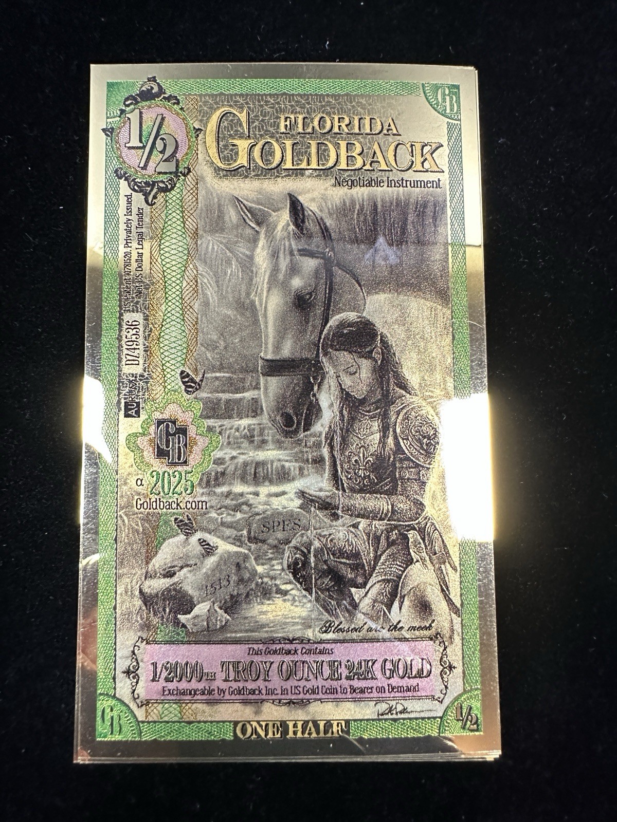 5X Florida Goldback 1/2 Alpha Series 2025 – 24K Gold Fractional Notes