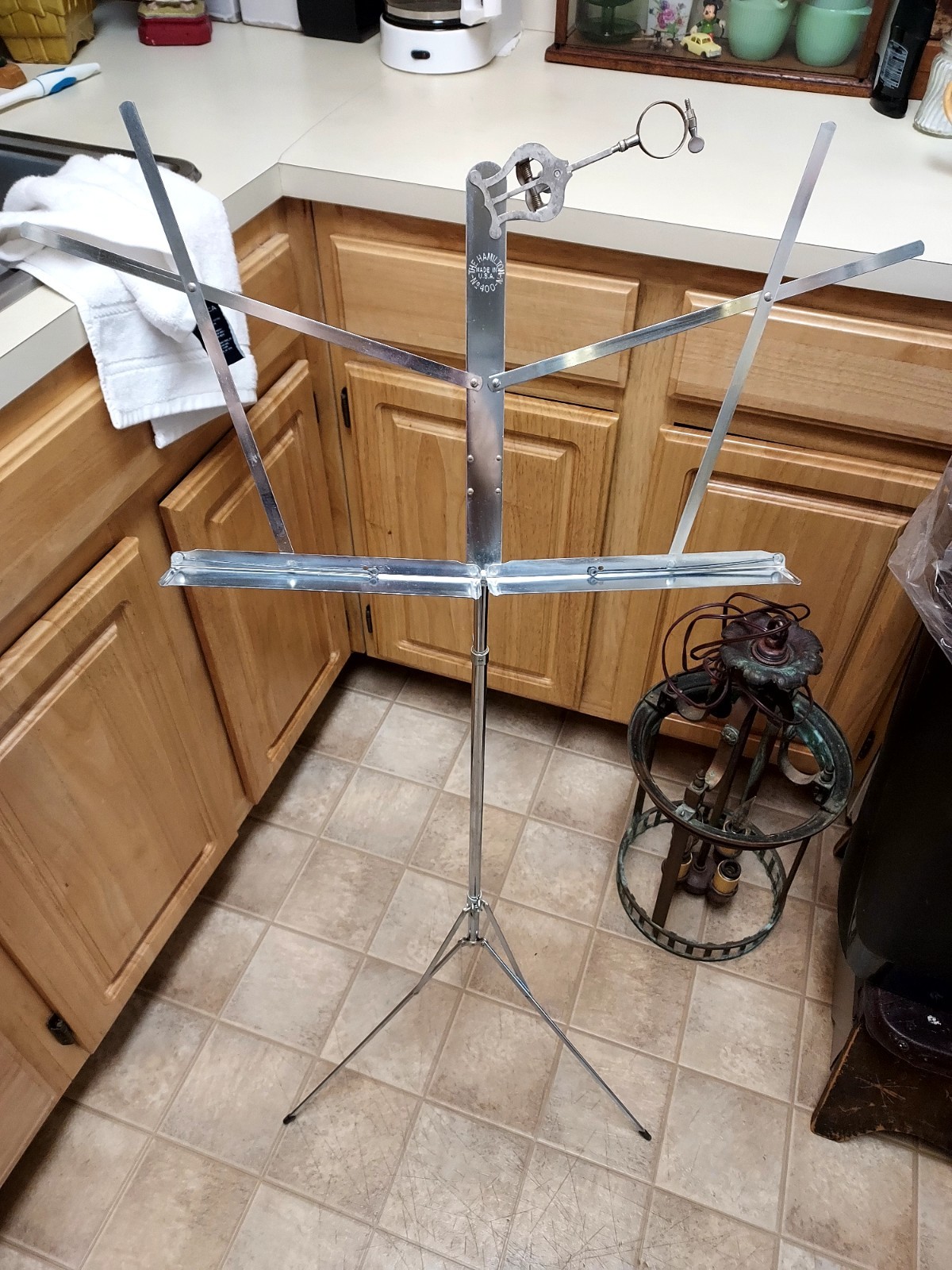 The Hamilton No 400-N Folding Chrome Music Stand Adjustable Height w/Brass Clip