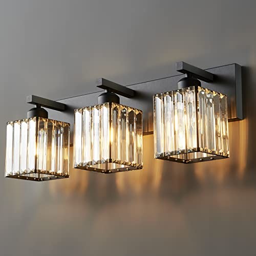Modern Bathroom Vanity Lights Modern Black Crystal Wall 3-Light Black Straight