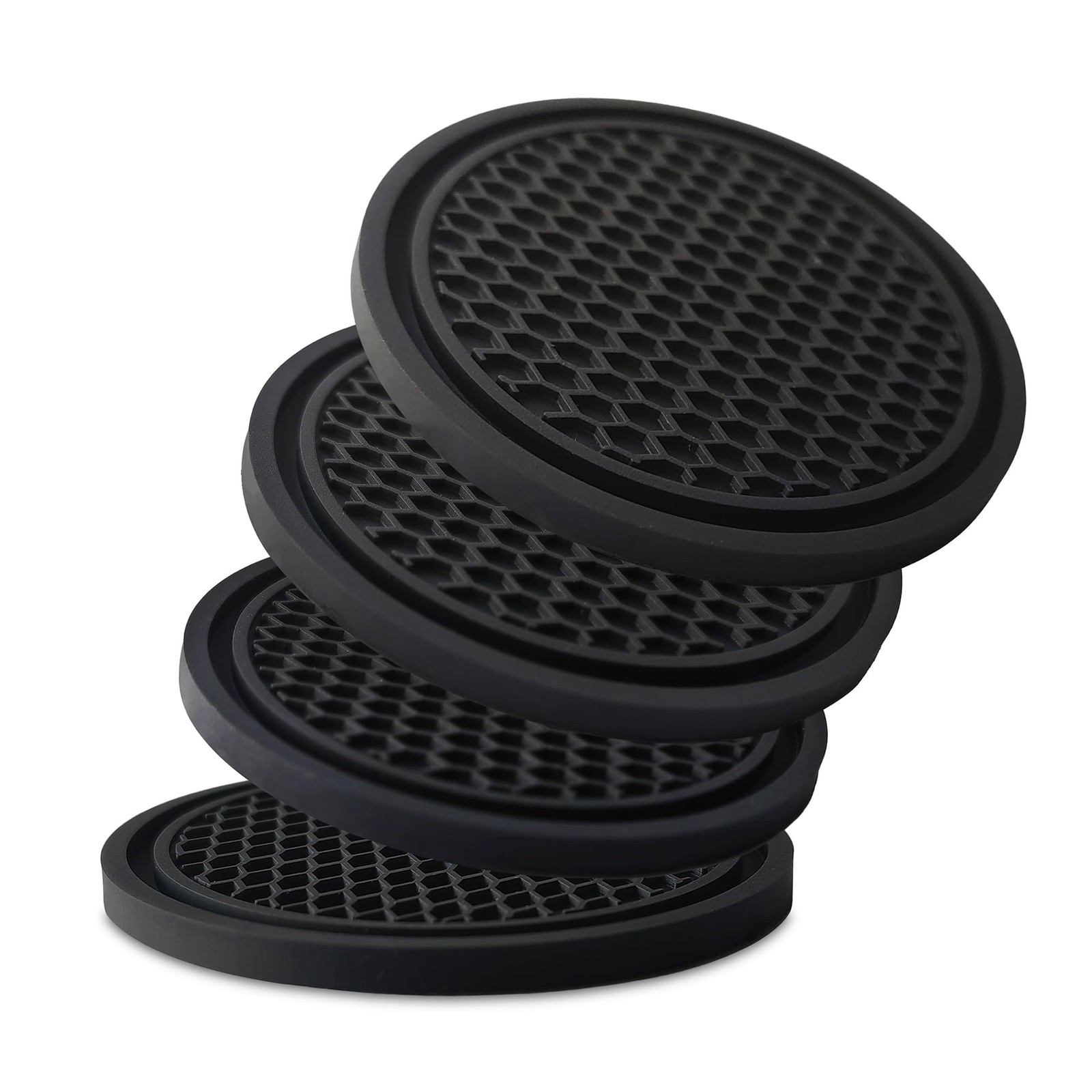 KULOLO Car Cup Holder Coaster 4 Pack - Non Slip & Shockproof,Flexible Black 