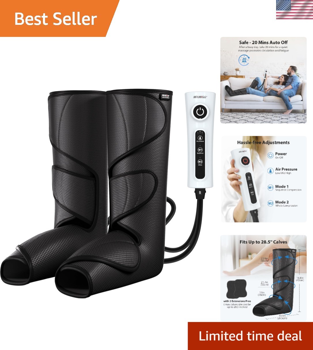 Customizable Leg Massager for Circulation - Fits Up to 28.5 Inches, Gift-Ready