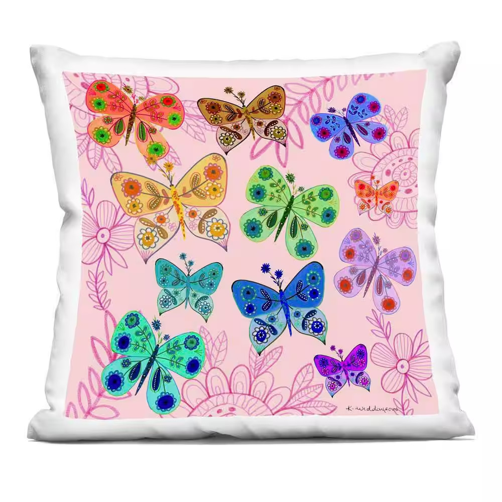 Bright Patterned Butterflies Multi-Color Abstract Polyester 18 In. X 18 In. Thro