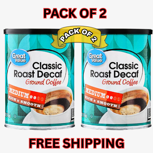 2 pack Great Value Decaf Classic Medium Roast Ground Coffee, 9.6 oz New