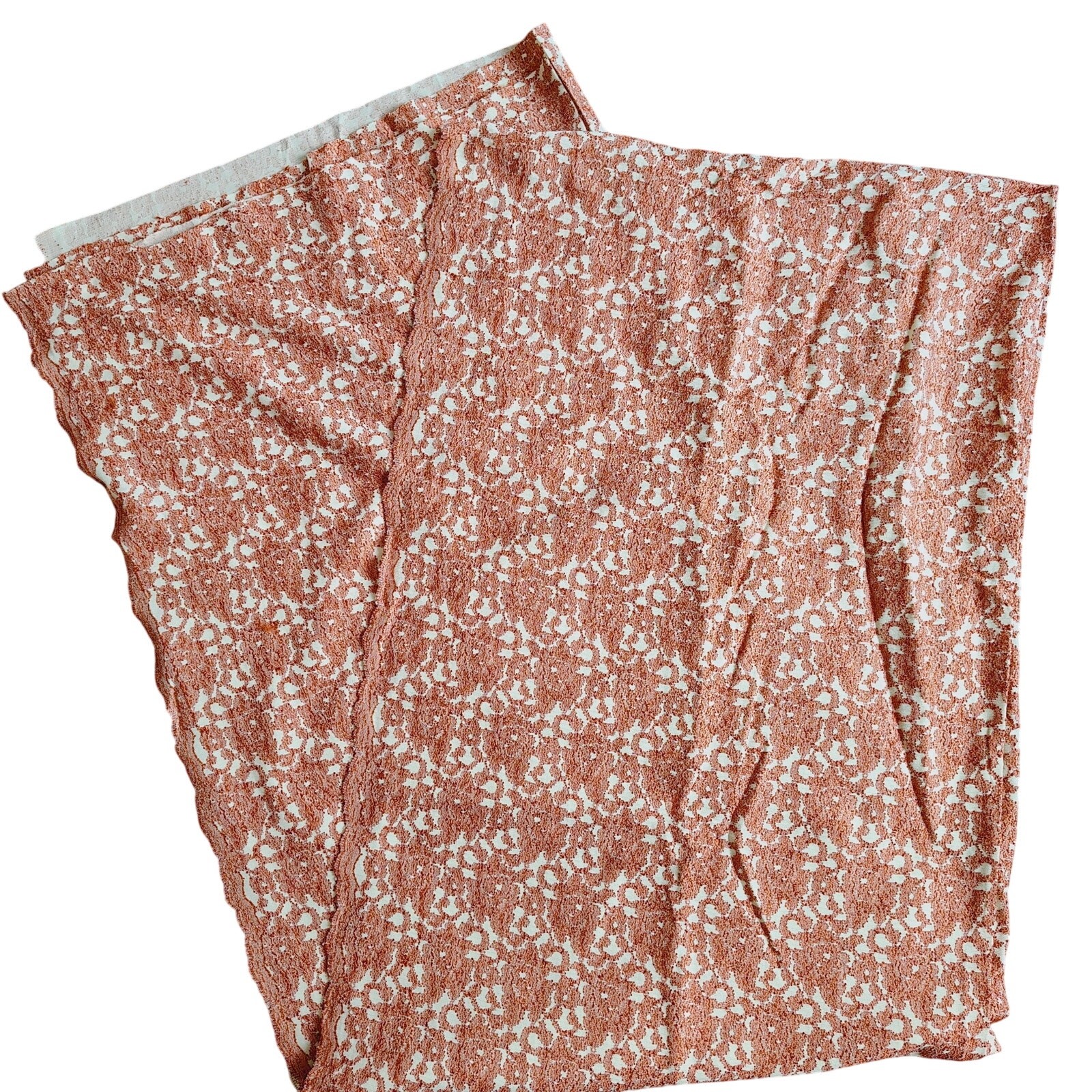 3.5 Yards Applique Rust Cream Color Abstract Floral Print Fabric Stretchy Sewing