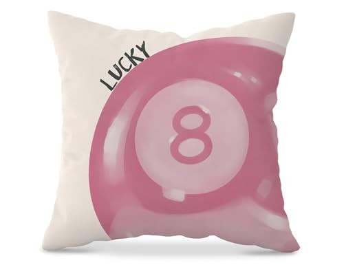 Preppy Y2k Ball Pillow Covers 18x18,Preppy Pink Lucky Throw Pillow Case Lucky 8