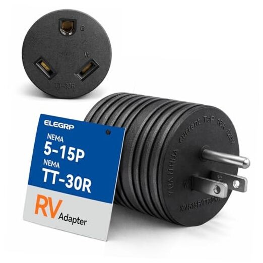  RV Adapter 30 Amp to 110 Volt, NEMA 5-15P to TT-30R TT-30R 15A Household Male 
