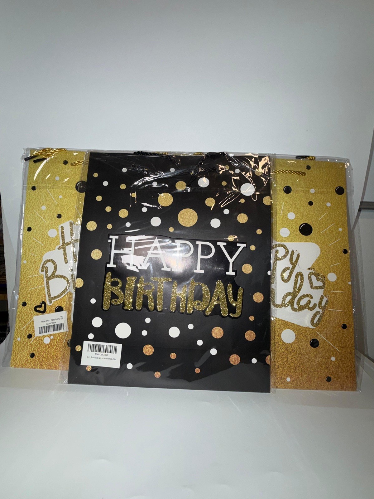 Medium Black Gold Birthday bags 10”x12.5” Black with Gold HB lot of 6 quality