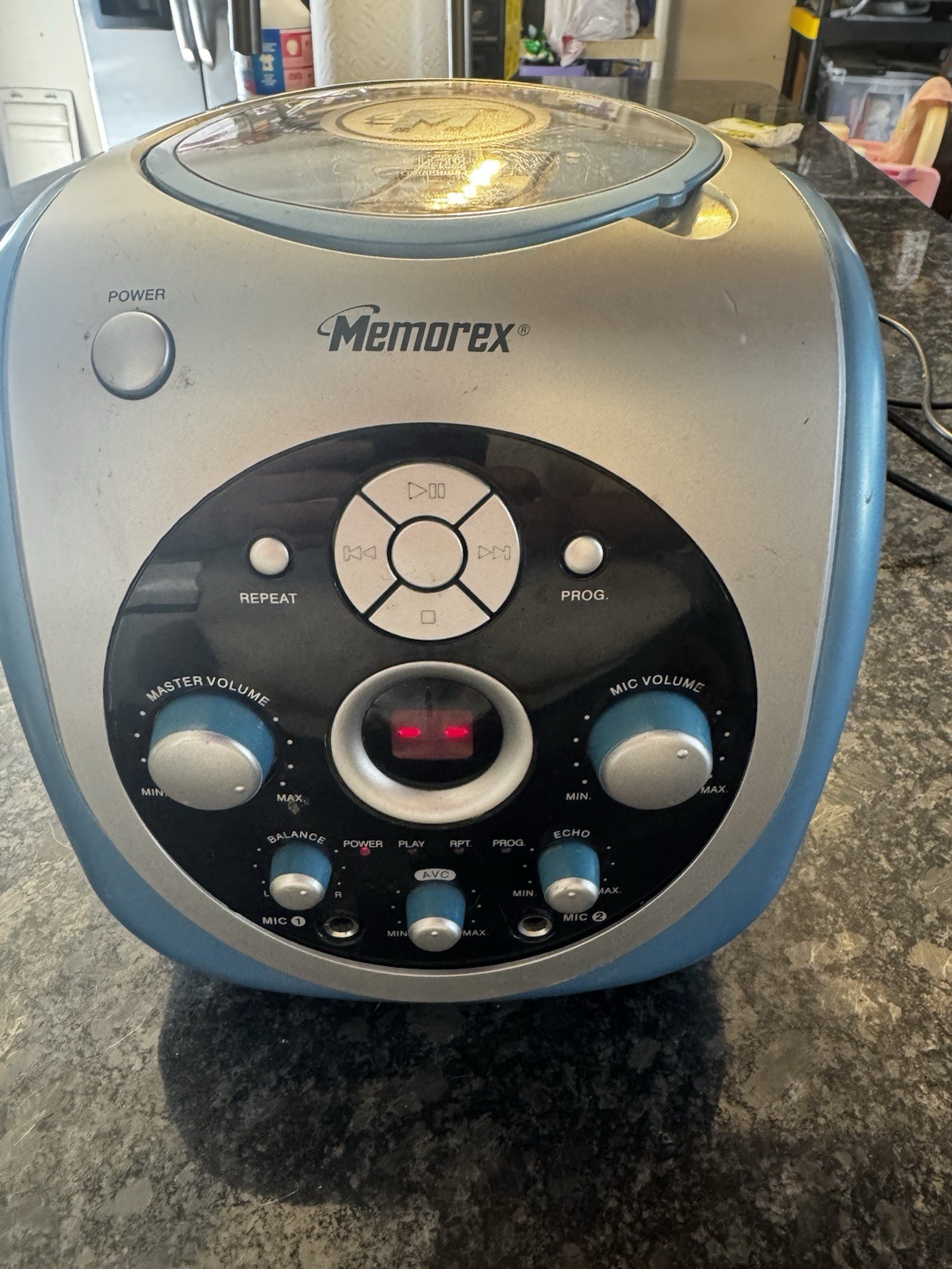 Memorex MKS2115 Portable Karaoke System Blue Silver CD+Graphics Controls