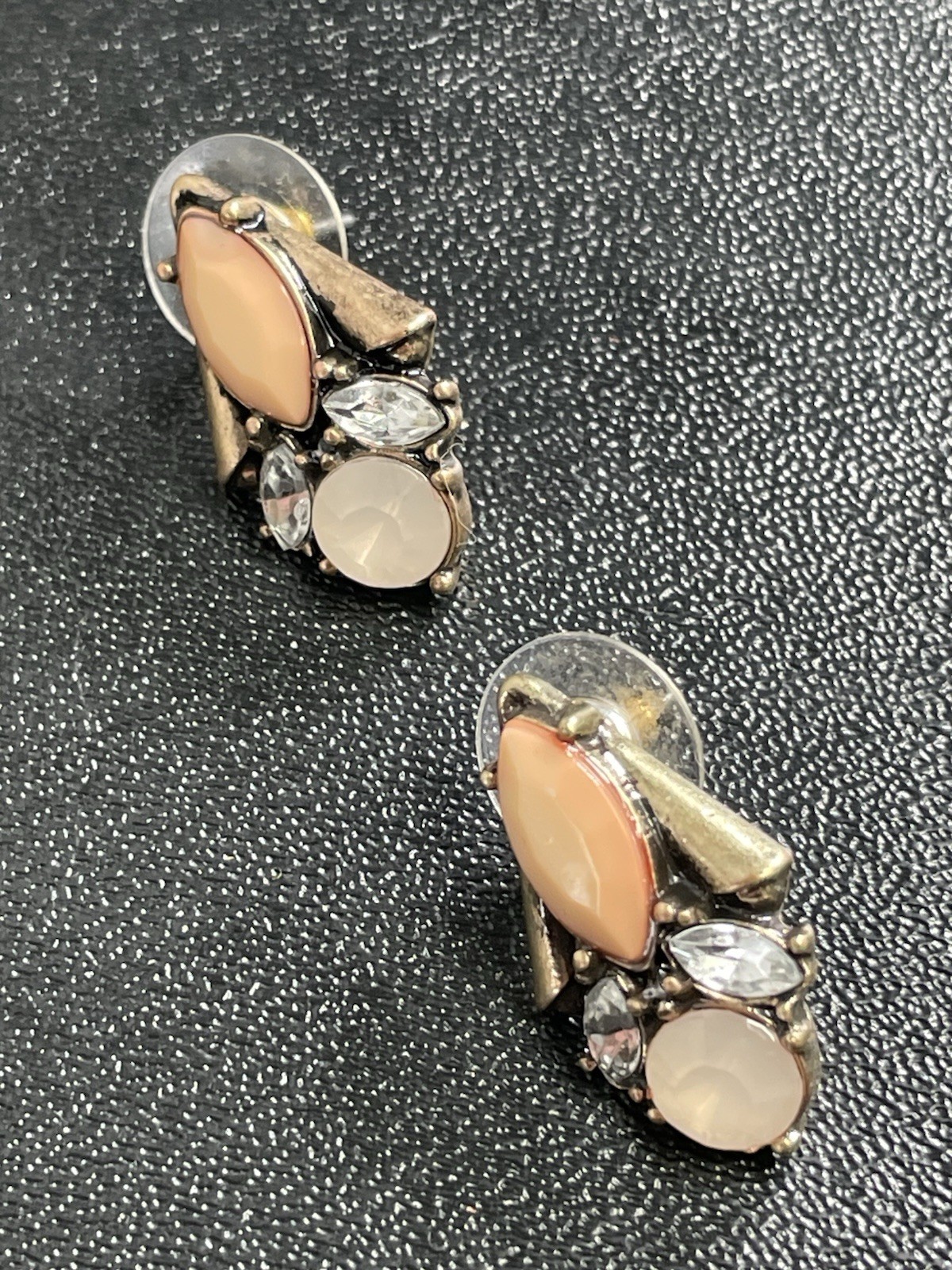 Vintage Orange Lucite Marquise Crystal Rhinestone 1” Drop Earrings