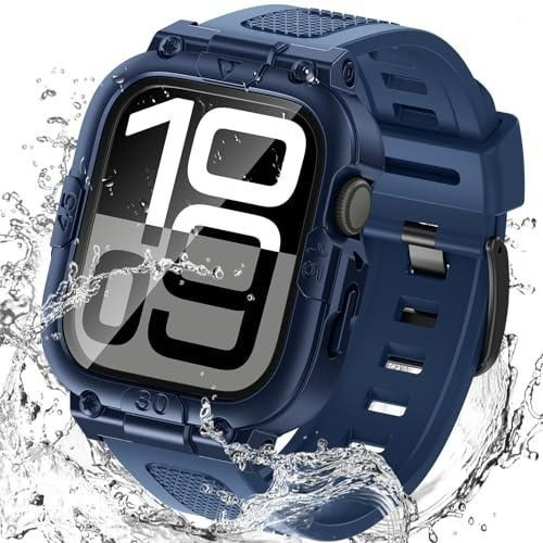 Goton 3 in 1 Waterproof Case with Band for Apple Watch with Built-in Tempered Gl
