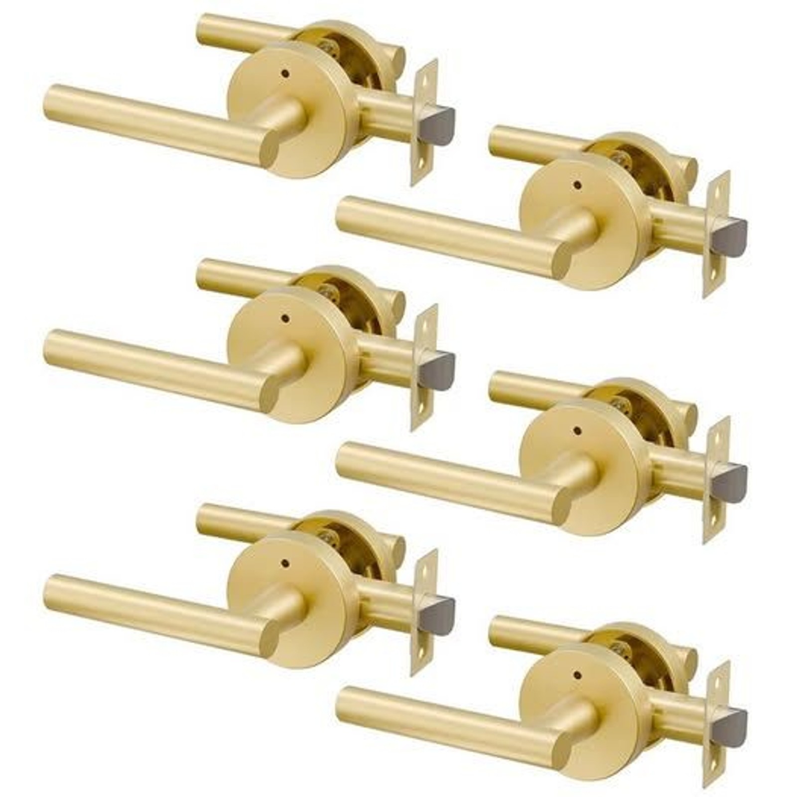 6 Pack Brushed Gold Door Handles Interior, Heavy Duty Privacy Door Lever Handles