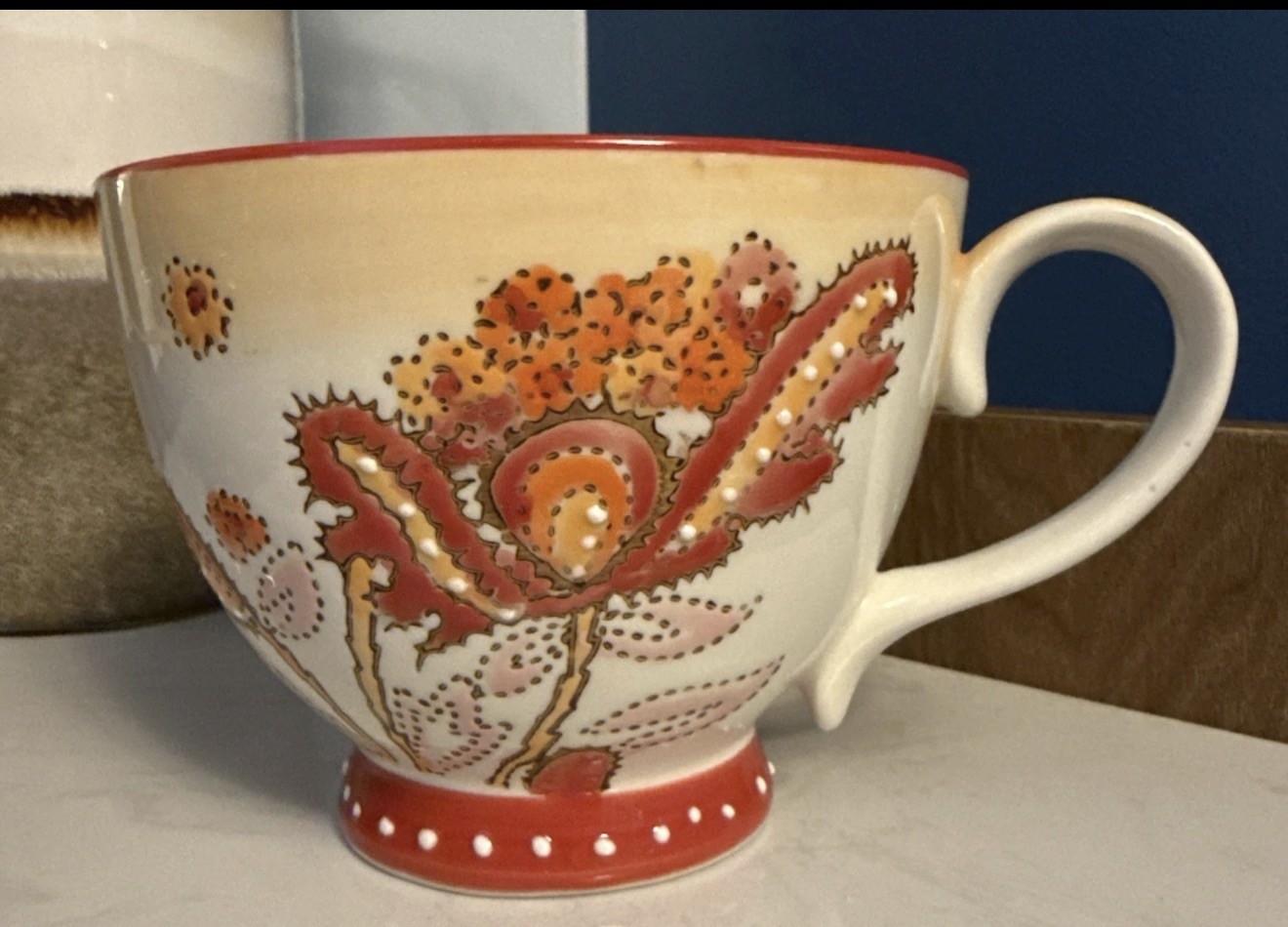Dutch Wax by Coastline Imports Handpainted Ceramic Footed Mug Cup
