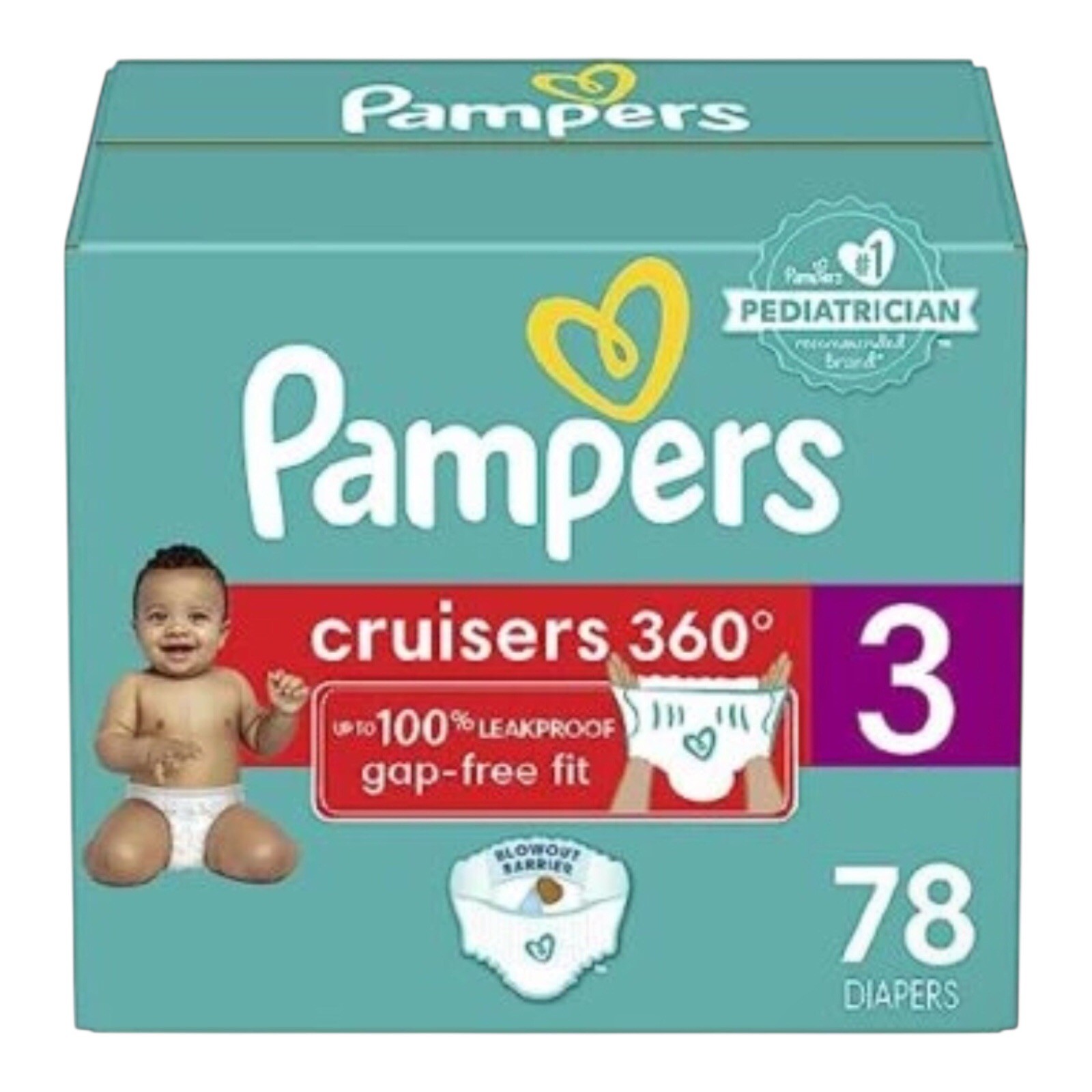 Pampers Cruisers 360 Size 3 Pull On Diapers White Babyproof Leakproof 80 Count.