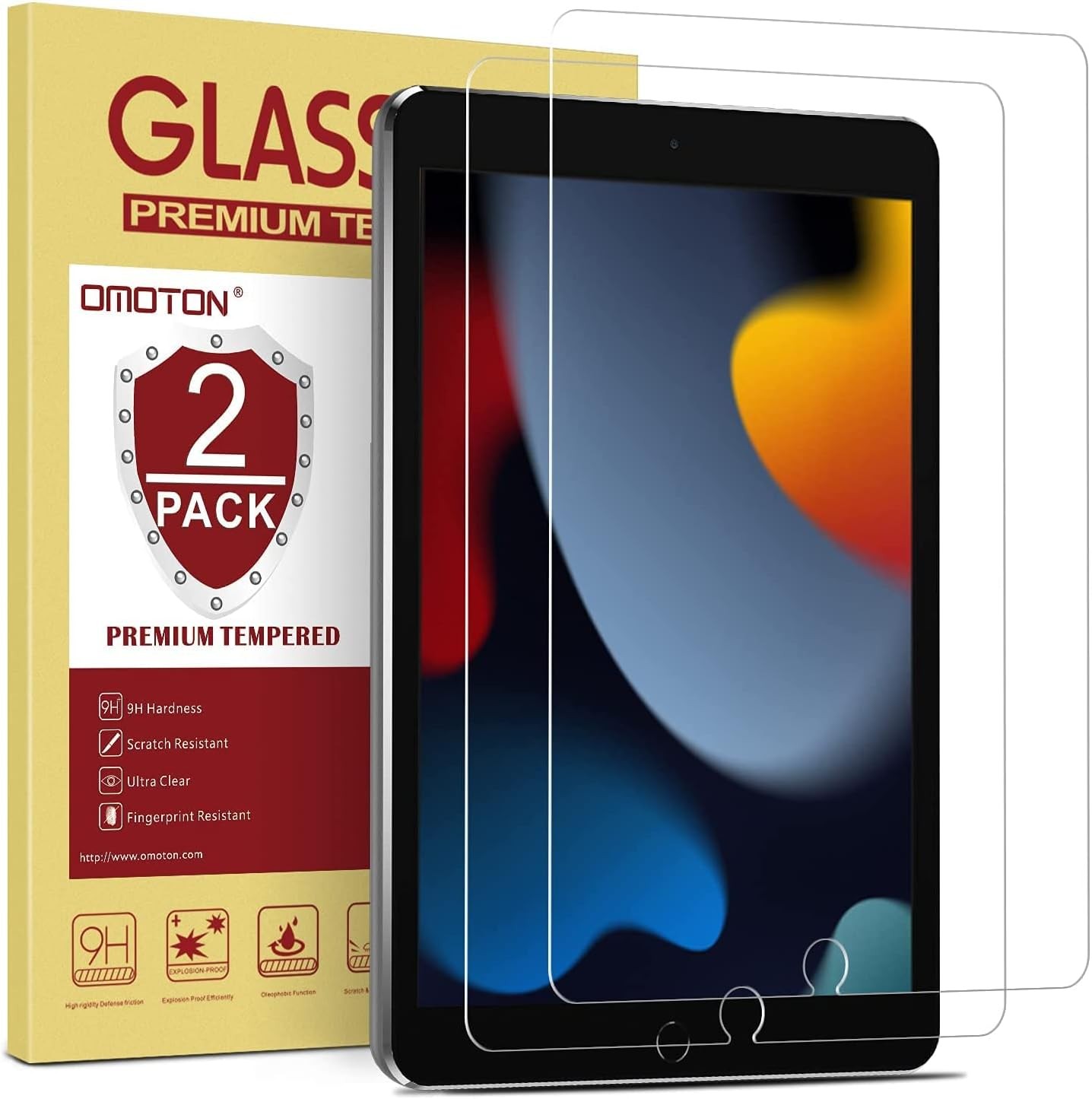 2 Pack Tempered Glass Screen Protector for iPad 9th 8th Gen 10.2 Inch
