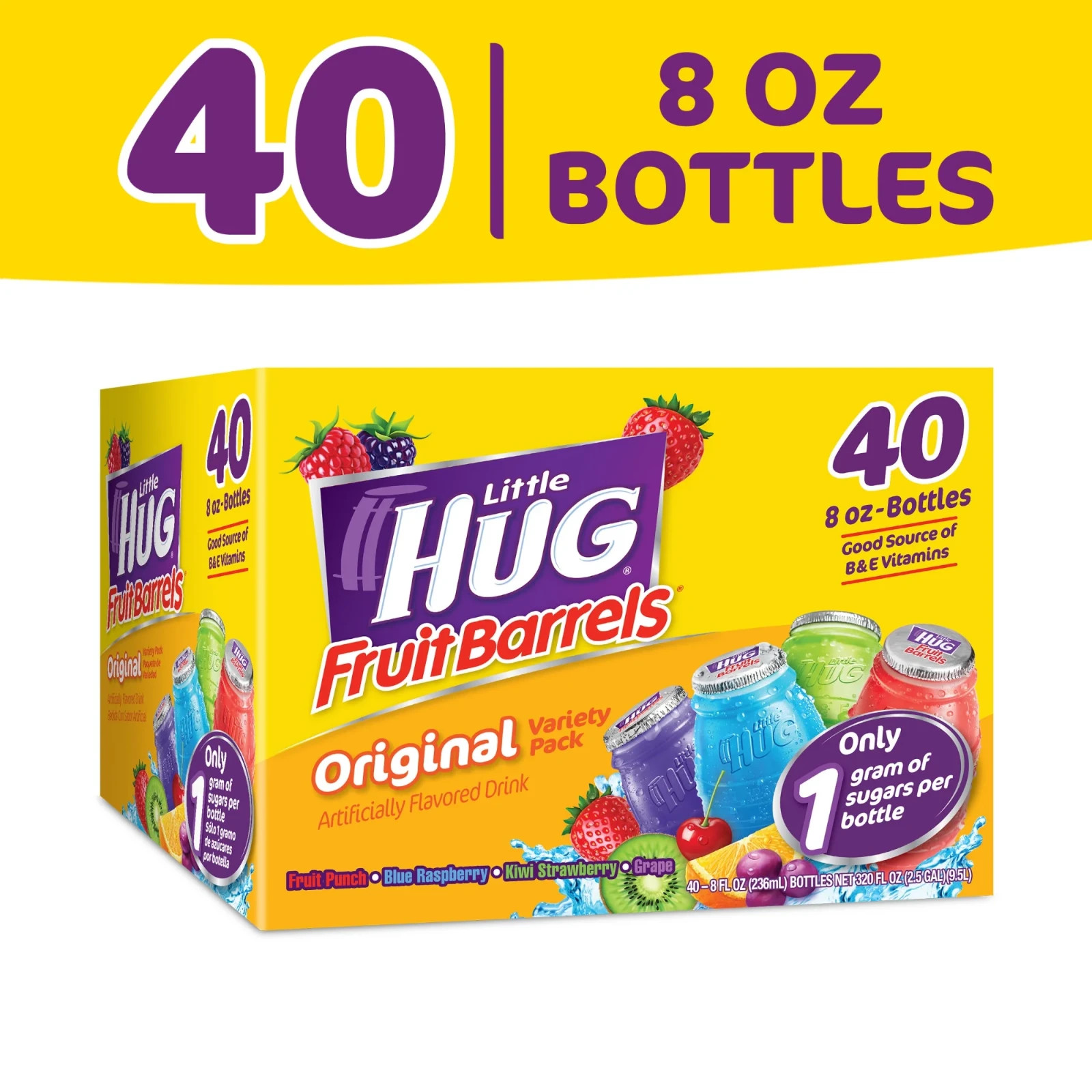 Little HUG Fruit Barrels, Original, Drinks Variety Pack, 40 Count 8fl oz Bottles