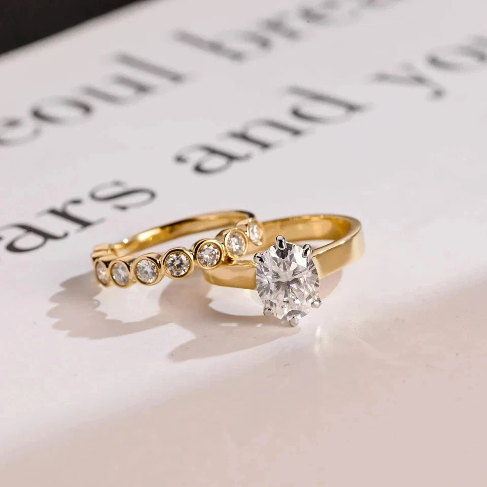 1.40CT Oval Cut Lab Created Diamond 14K Yellow Gold FN Engagement Ring Set