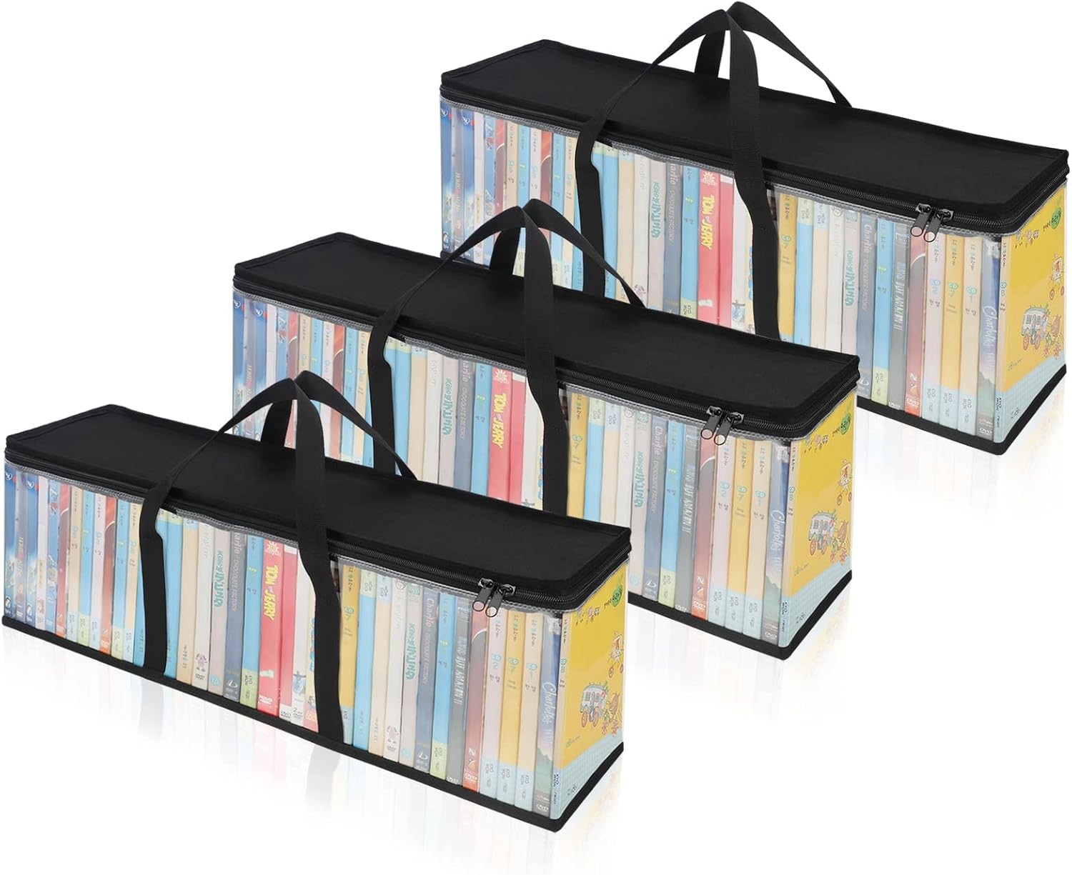 CCidea DVD Storage Bags (Set of 3) Clear PVC Media 23.5” x 8” x 6”, 3 Pack 