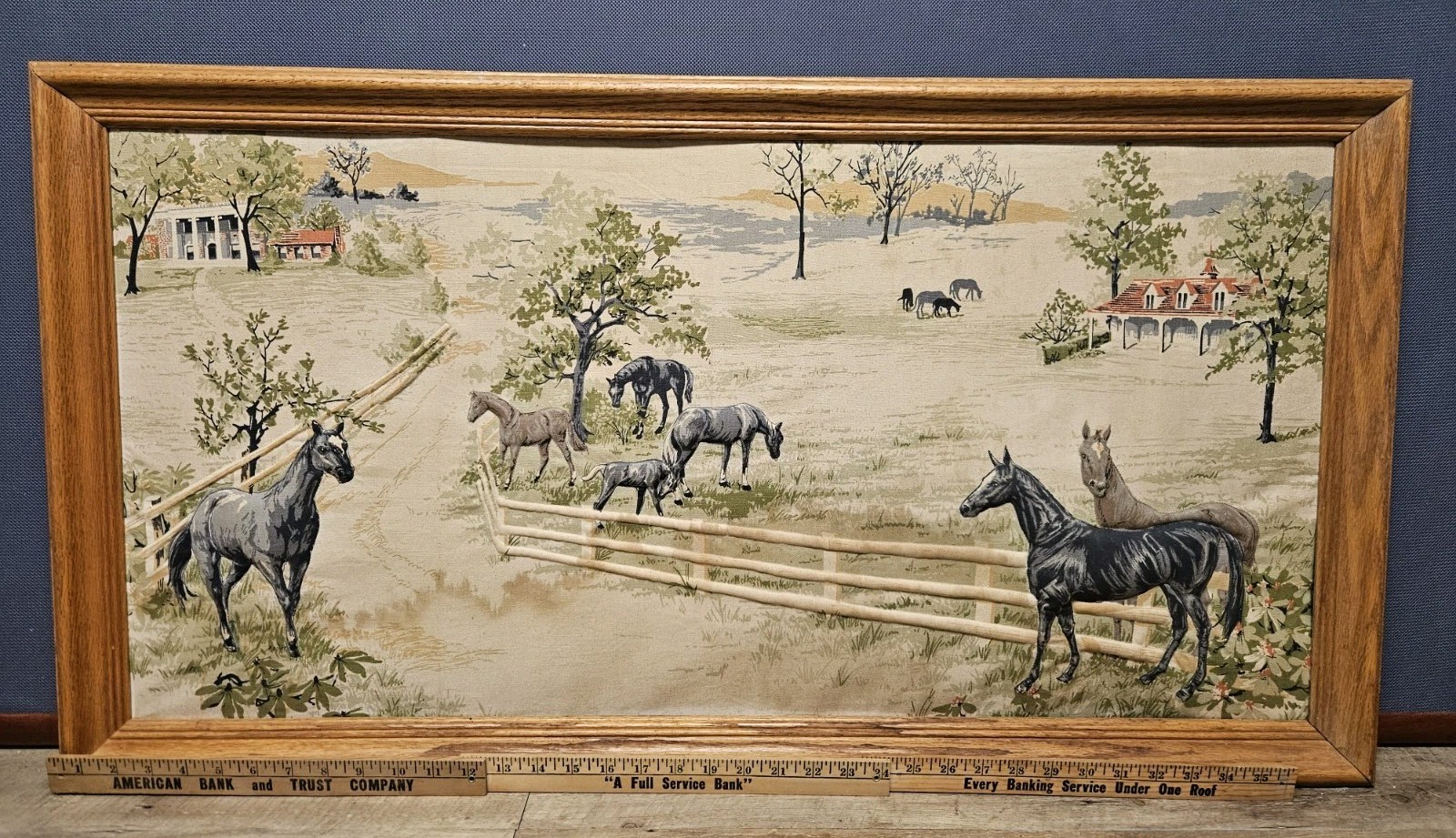 Vtg Waverly Bonded Fabrics Derby Farms 39" x 20¾" Framed 3D Fabric Art **READ**