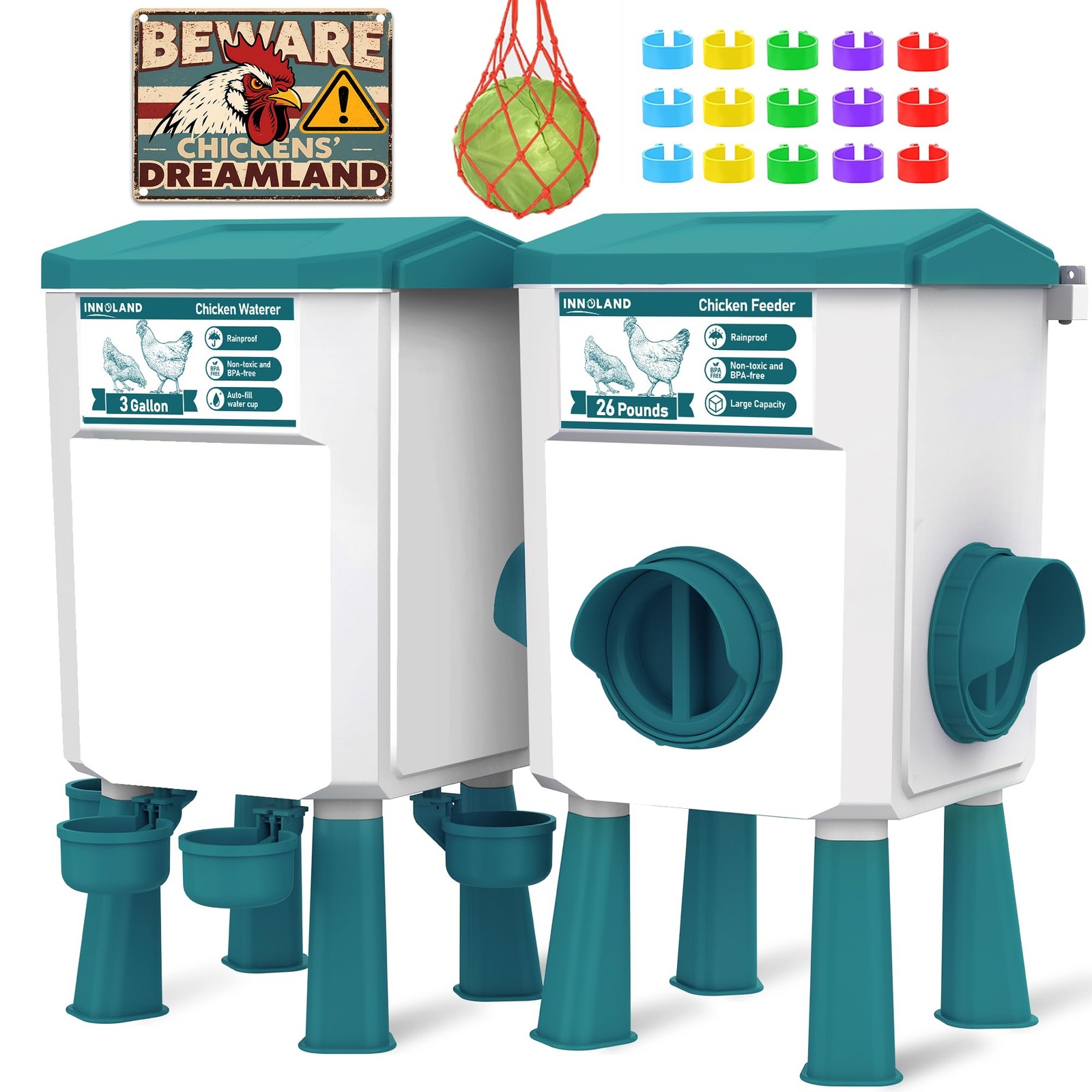 Chicken Feeder and Waterer Set - 3 Gallon/26.5 Pounds, Automatic Chicken Wate...
