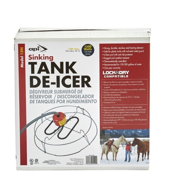 SINKING DE-ICER WITH GUARD - STOCK TANK / POND DEICER - API Model 15N 100-300gal