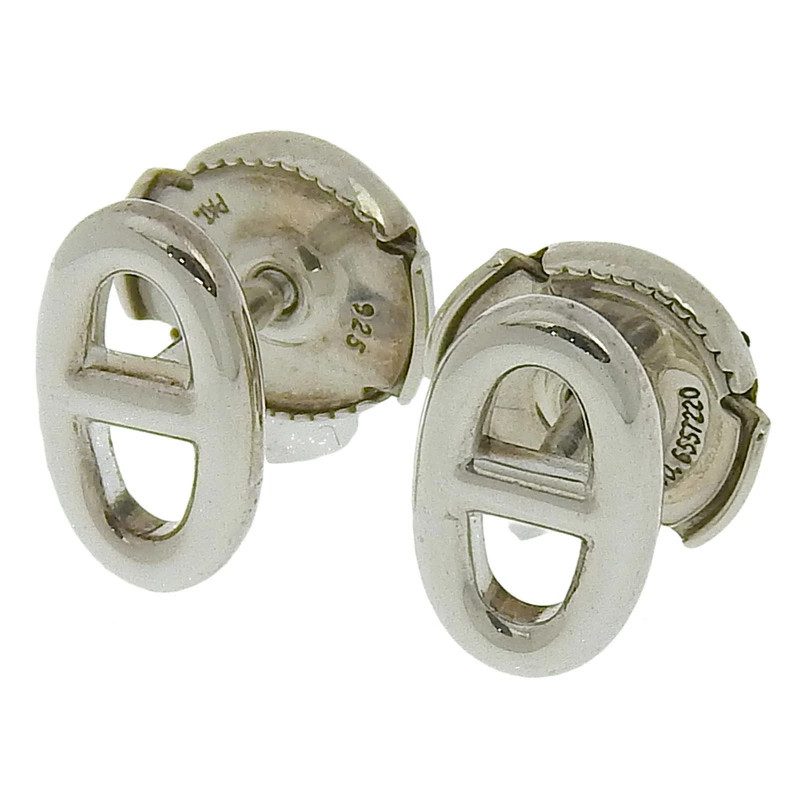Used HERMES Chain D Ancre TPM Earrings SV SV925 Silver Color HE1021