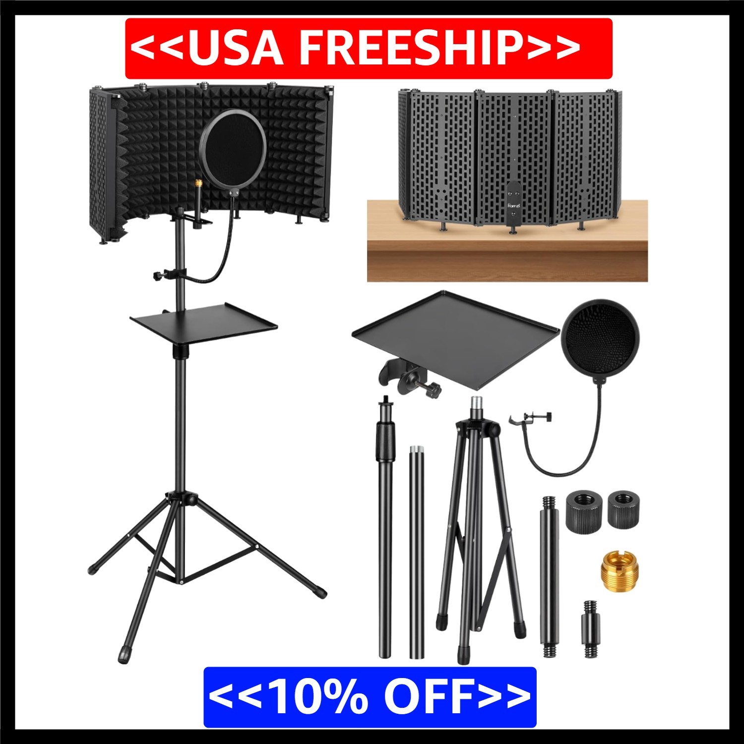 Microphone Stand with Isolation Shield and Pop Filter for Recording