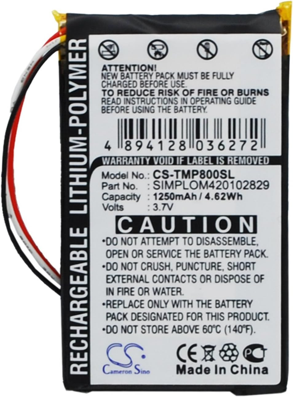 CS  1250Mah Replacement Battery for Tomtom Pro 8000, SIMPLOM420102829